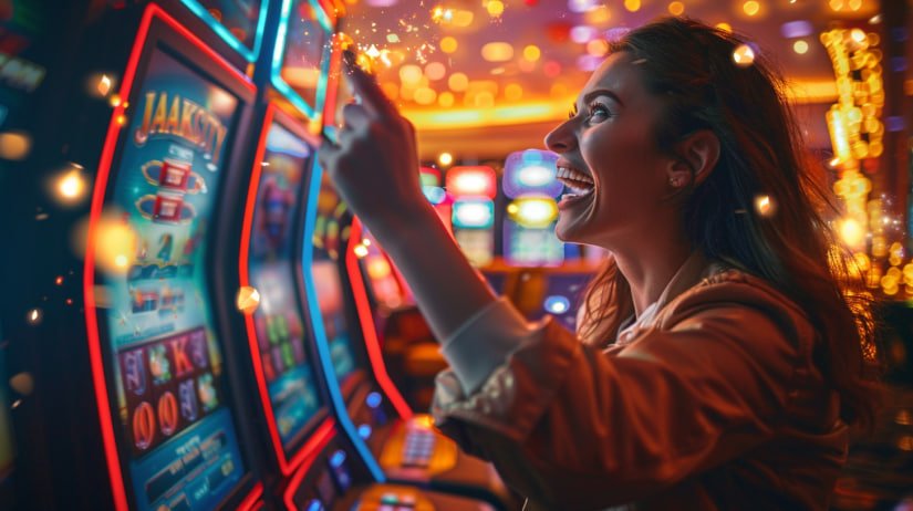 Action slots interface showing colorful reels with dynamic symbols and engaging visual effects